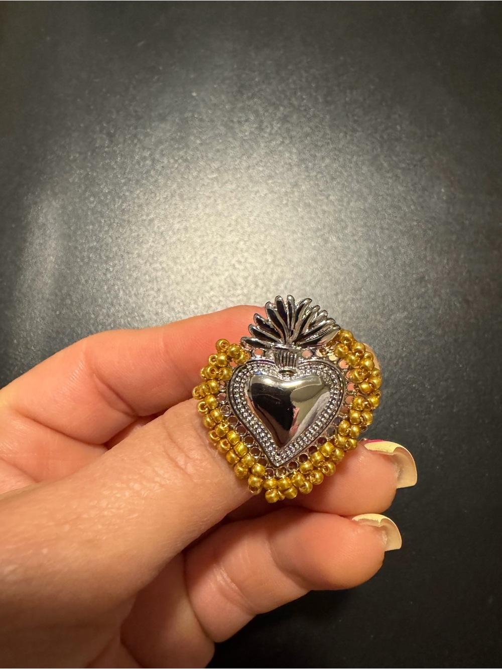 Silver Heart ring with Gold Beaded Trim - Women Jewelry